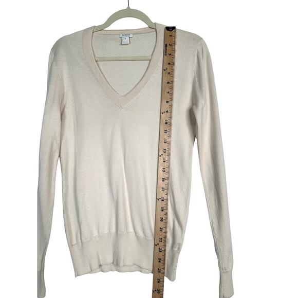 J Crew Womans S Boyfriend Sweater V-Neck 100% Cotton Cream Pullover Winter White - Picture 5 of 7